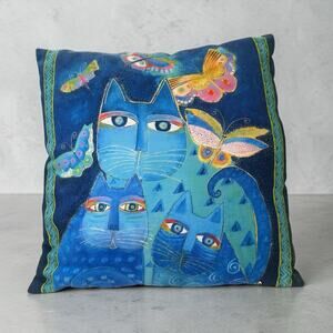 VTG Laurel Burch Cat Pillow 15” Colorful Fantastic Felines Decorative Whimsical